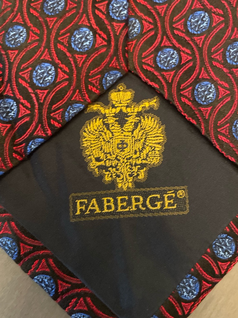 Classic Vintage Faberge Silk Tie - Geometric Red & Blue Pattern; Handmade In Usa — image 4 of 8